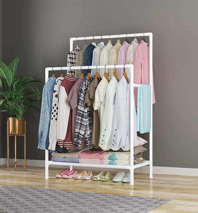 Multi-Functional Double Pole Floor Clothes Rack image