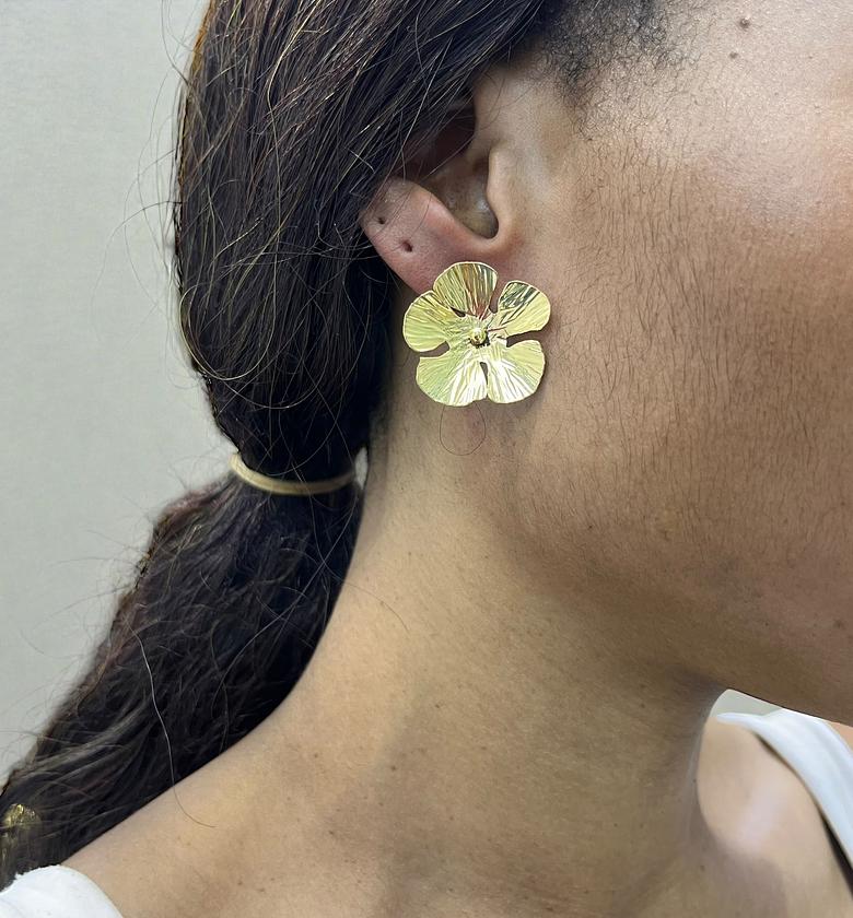 White Flower Brass Earrings image