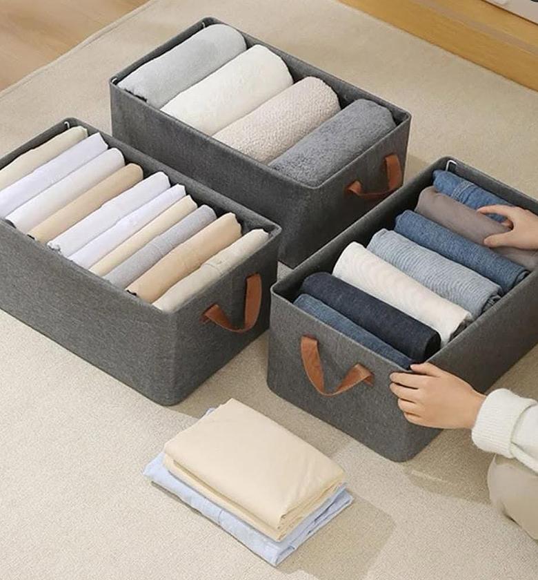 Foldable closet organizer with metallic frame and linning. image