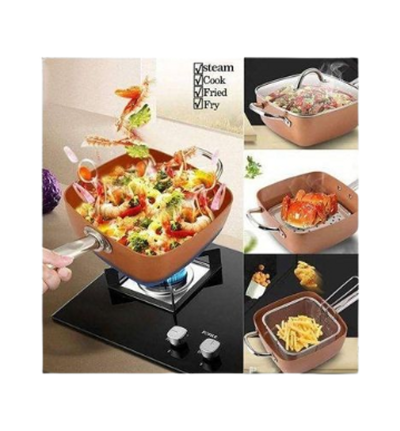 All-purpose Rectangular Non Stick Copper Pan Long Handle image