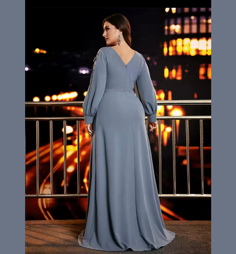 Moonstone Drape Balloon Sleeve A-Line Gown image