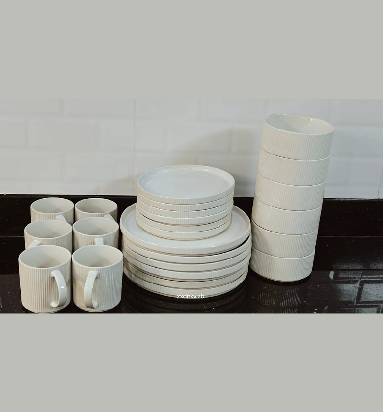 24-Piece Modern Off-White Fluted Porcelain Dinnerware Set image