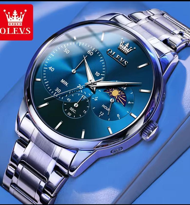 OLEVS Blue Silver Water Resistant Men's Watch  image