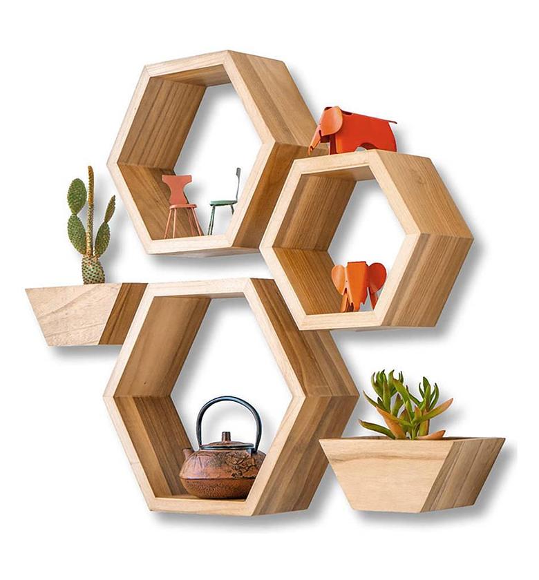 5-in-1 Wooden Floating Shelves (With Hooks) image