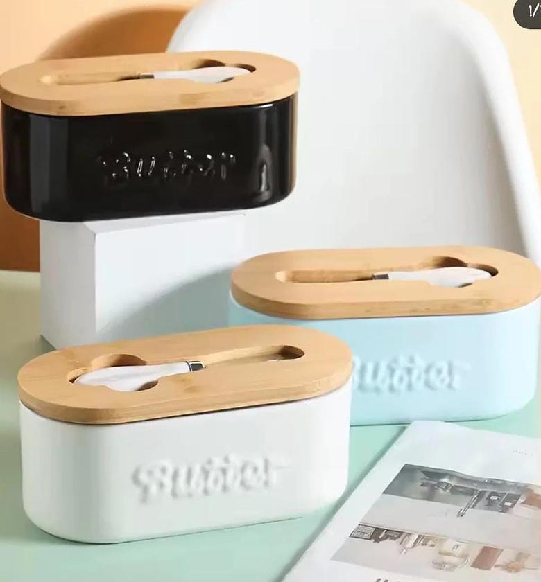 Ceramic butter dish. image