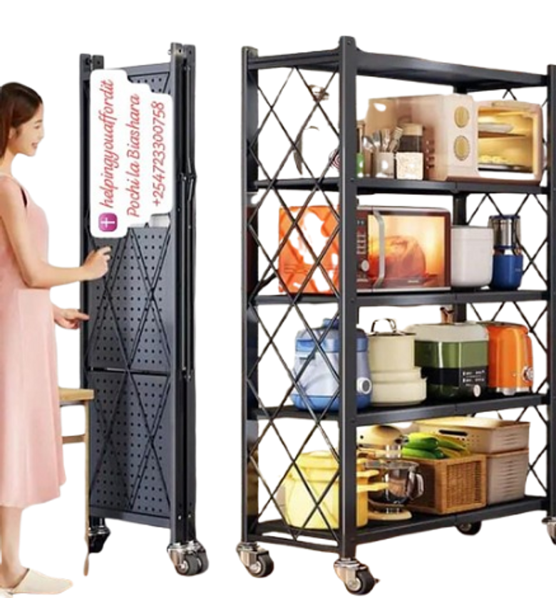 5-Tier Heavy Duty Foldable Metal Rack Storage Shelving Unit With Wheels Moving Easily Organizer Shelves image