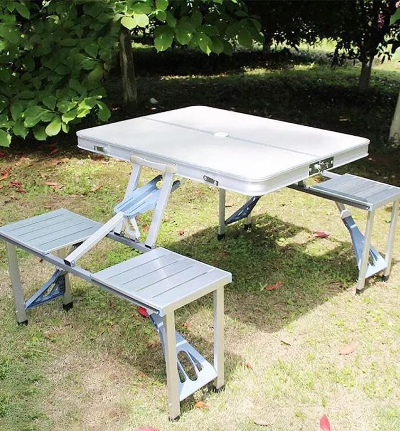 Camping  Table. Portable Aluminum folding camping picnic table with 4 integrated seats. image