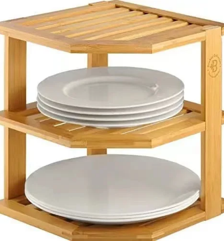 3-Tier Corner Bamboo Kitchen Storage Rack – Space-Saving Organizer for Plates, Mugs & Spices image