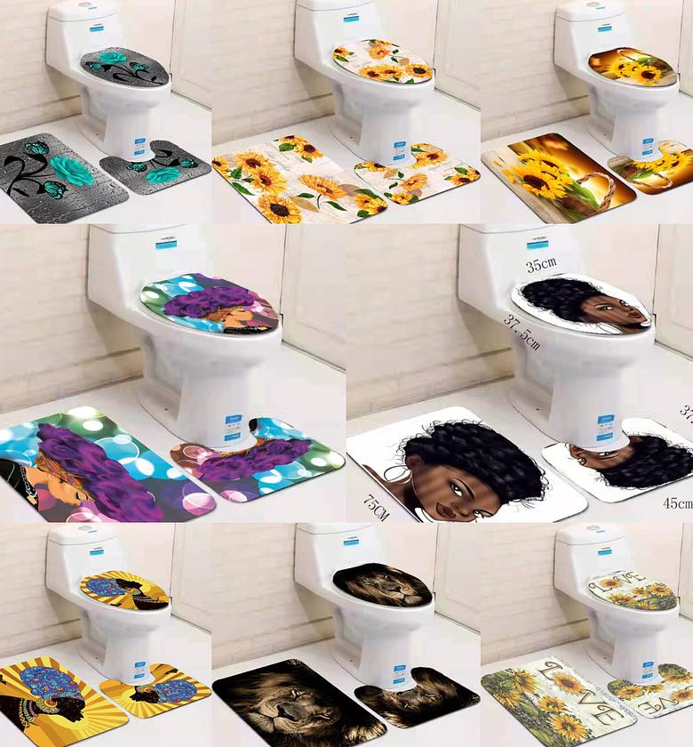 Decorative Toilet Mat Set, 3-in-1 Bathroom Rugs & Seat Cover image