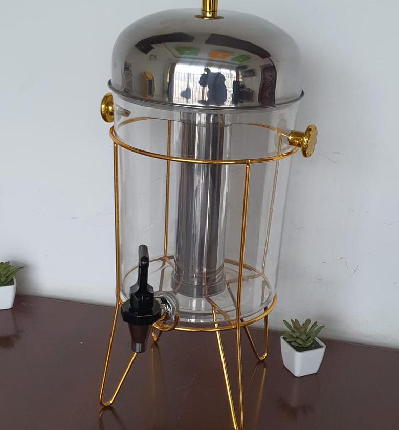8L Golden Metal Frame Juice Dispenser with Stainless Steel Ice Tube image