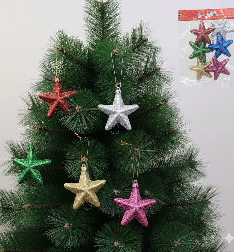 Pack of 6 Glitter Star Christmas Ornaments image