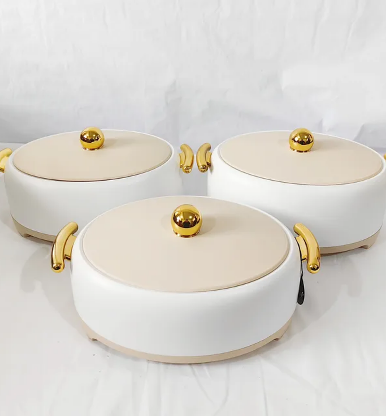 3pc Luxurious Insulated Hotpot Set – White & Gold Edition image