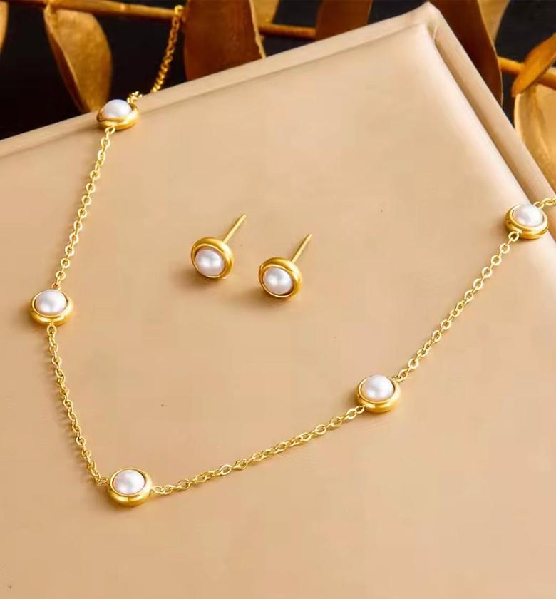 Celeste Pearl Station Necklace and Stud Set image