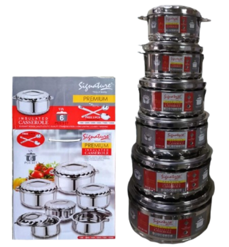 Signature 6 pcs Tall Boy Premium Stainless Steel Hotpots Insulated Casserole Serving Dish Hot Pot Serveware Set Casserole image