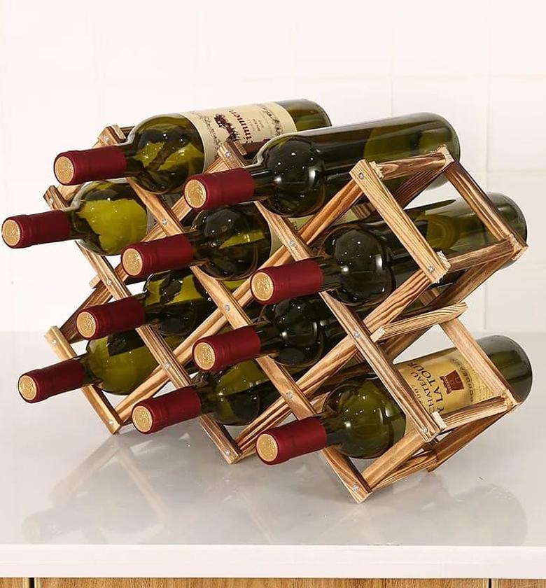Foldable10 Slot wooden wine bottle rack image