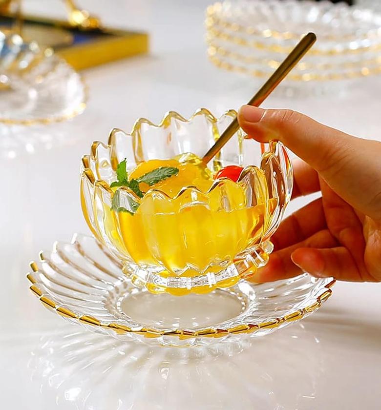 European Style Glass Bowl Delicate Flower Type Fruit Plate Dessert Salad Bowl Table Candy Dried Fruit Snack Tray Ice Cream Cup image