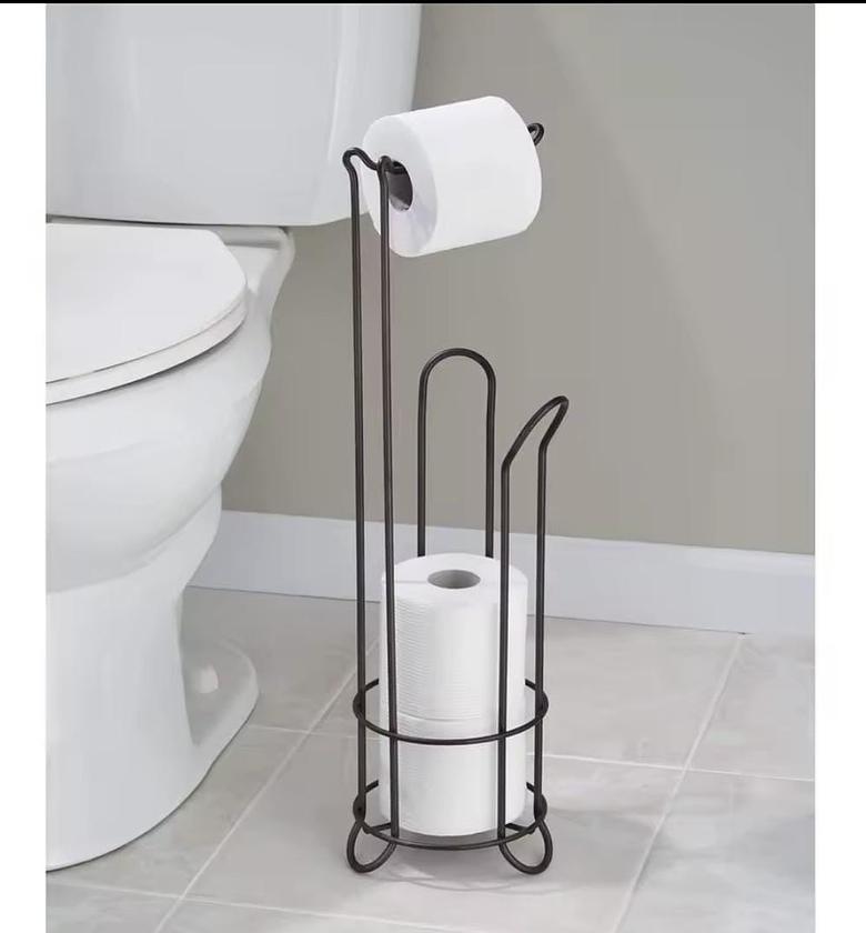 Stainless steel floor standing tissue holder and paper towel stand image