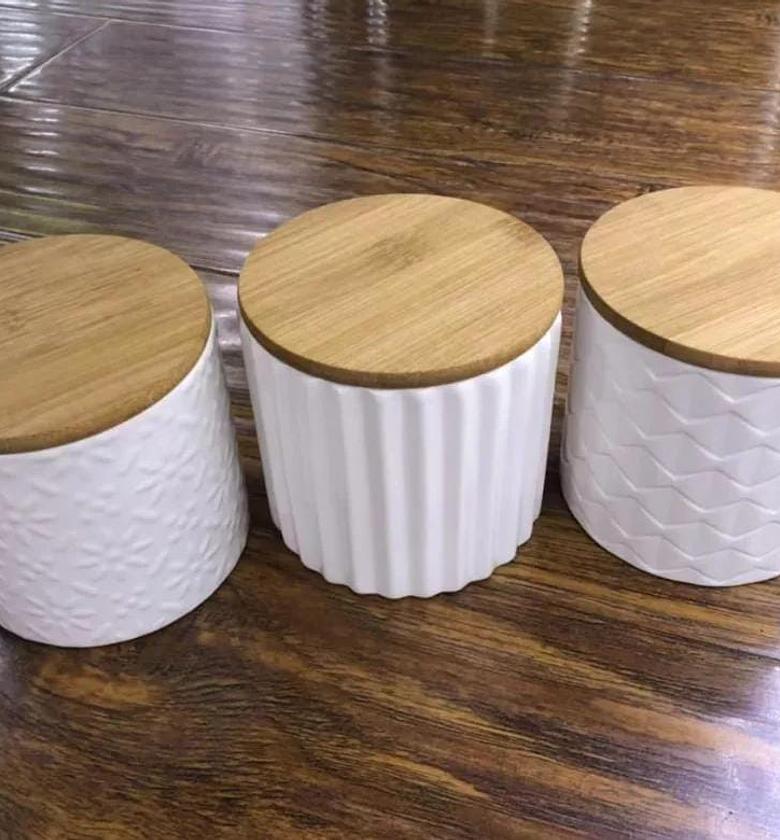3pcs Plain Canisters Set with Bamboo Lid image