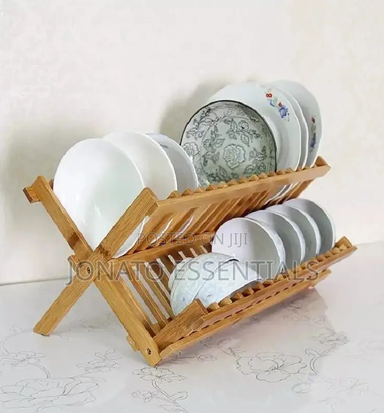 Foldable Wooden Plate Dish Rack, Kitchen Drainer image