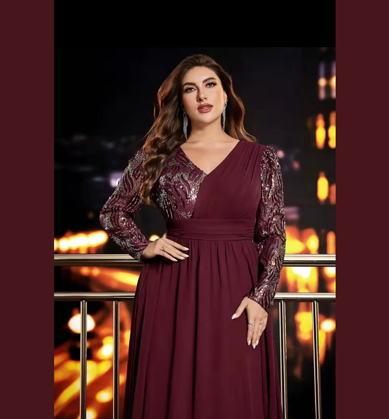 Serpentine Sequin Sleeve A-Line Gown image