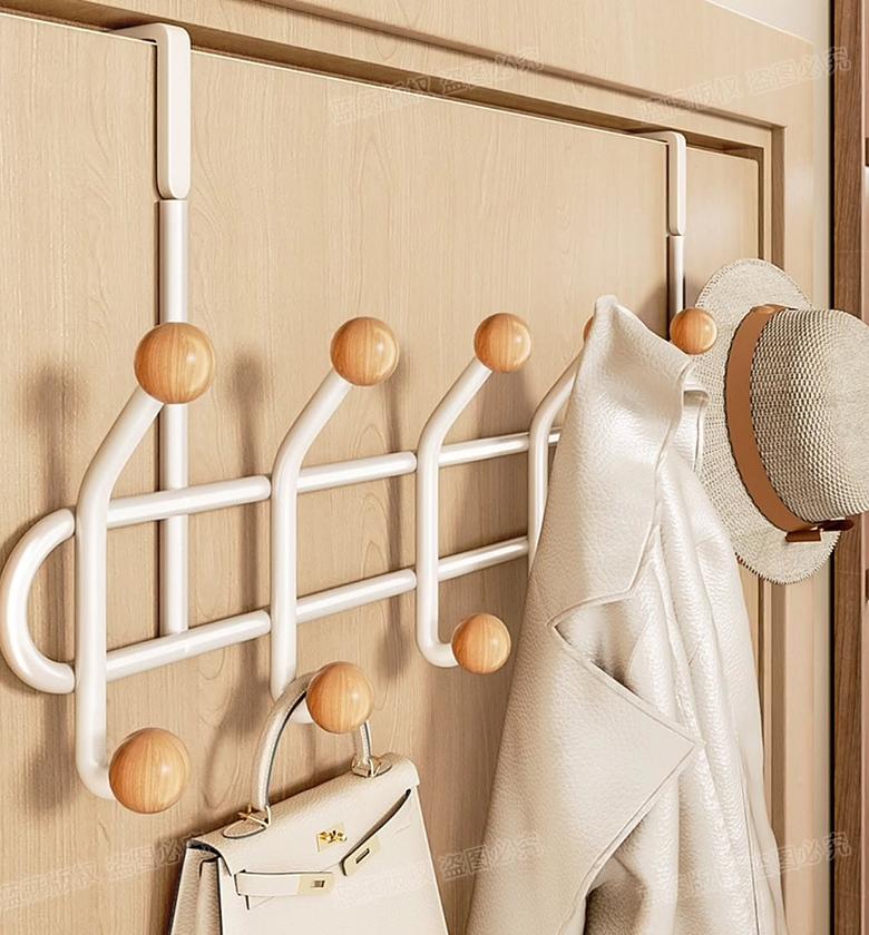 Heavy Duty Over-The-Door Rack with Wooden Ball Hooks (51cm) image