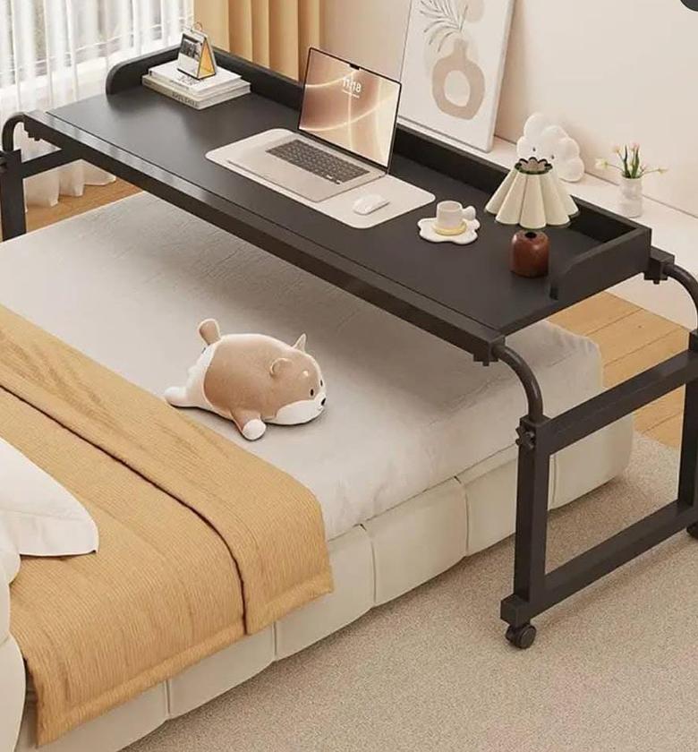 Adjustable over bed desk laptop desk with wheels. image