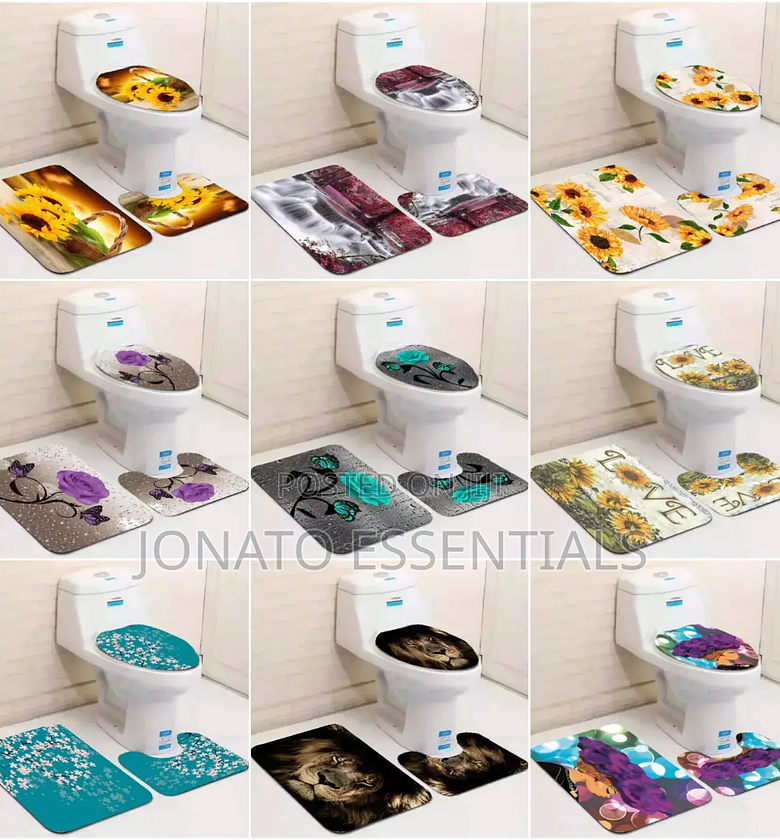 3-Piece Bath Mat, Toilet Seat Cover Contour Rug image