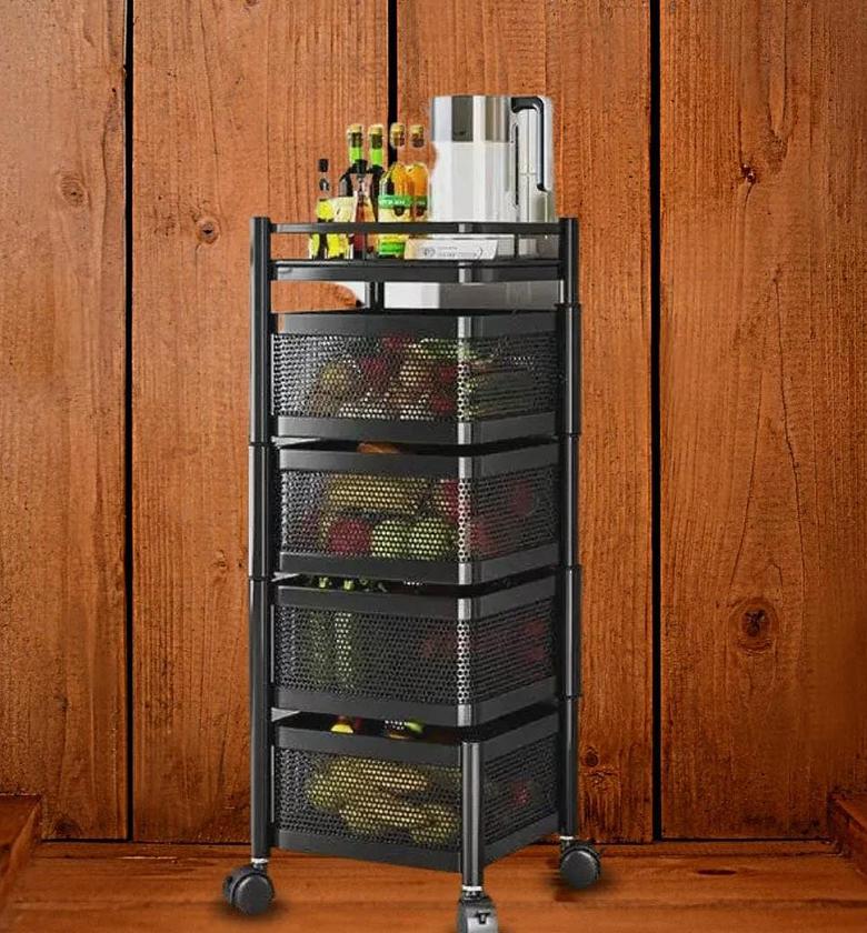 4 Tier Squared Design Rotating Fruit Vegetable Rack. image
