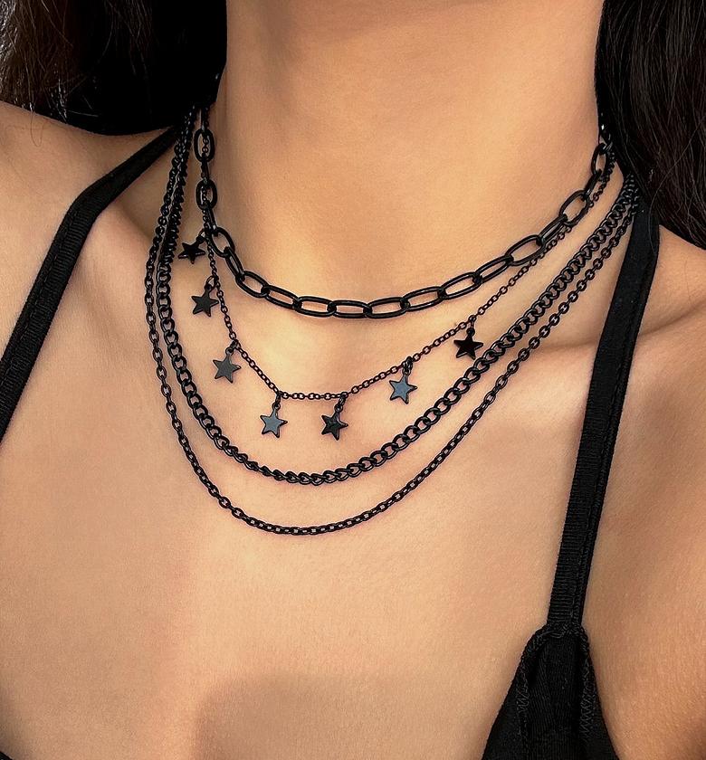 Jewelry Simple Open Heart Chain Jewelry Sweet Cool Dark Micro-inlaid Meniscus Tassel Necklace for Women image