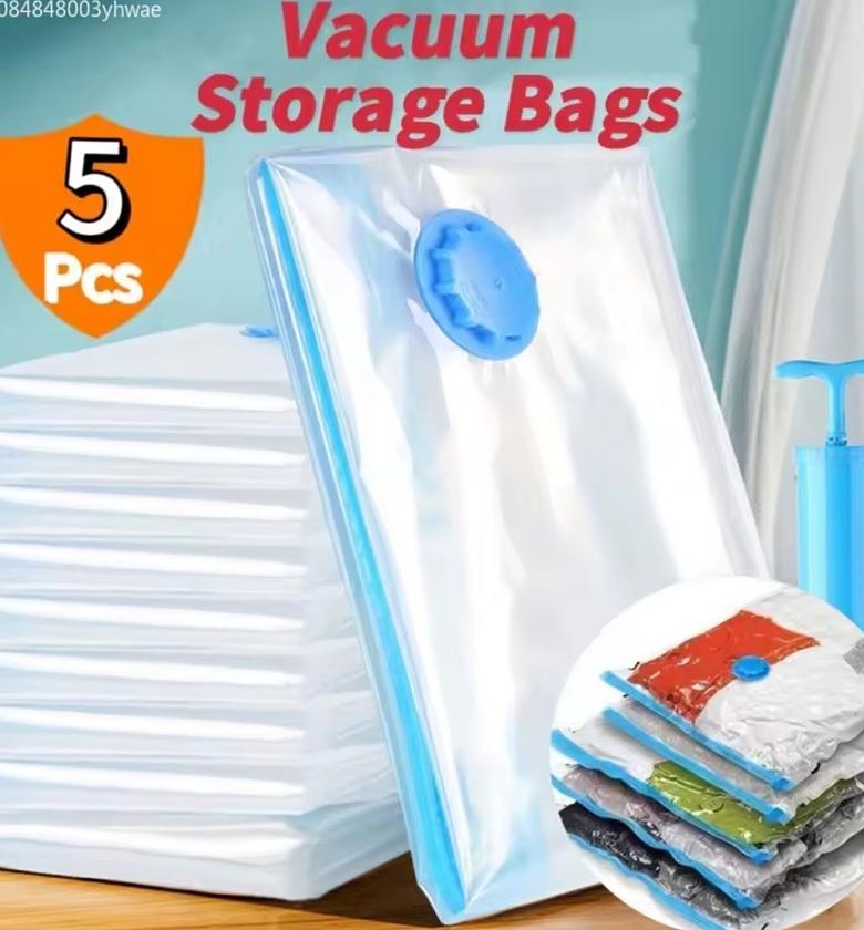 5pcs Vacuum Clothes Storage Bags With Pump Set image