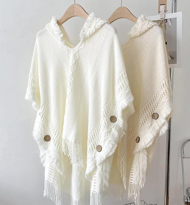 Women Knitted Hooded Shawl Herringbone Pattern  image