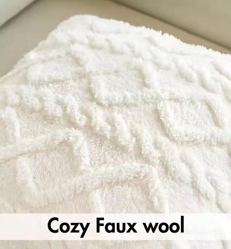 Rustic Embroidered Plush Faux Wool Throw Pillow Covers image