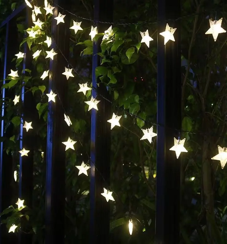 100-LED Solar Warm White Star Christmas String Lights image