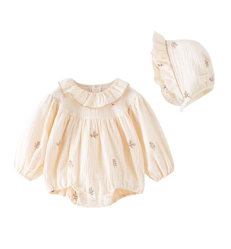 Ivory Sprig Muslin Romper Set (with Hat) image