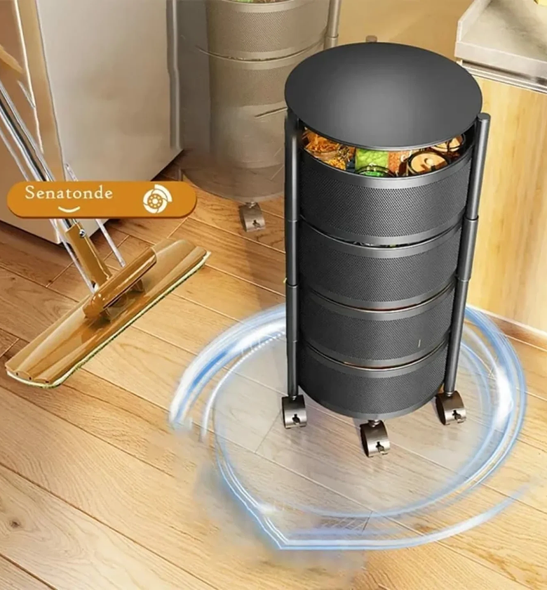 4-Tier Round Design Rotating Metal Storage Rack with Lockable Wheels image