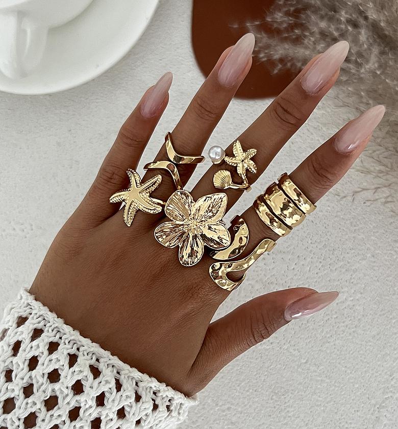 Multi floral chunky ring set image