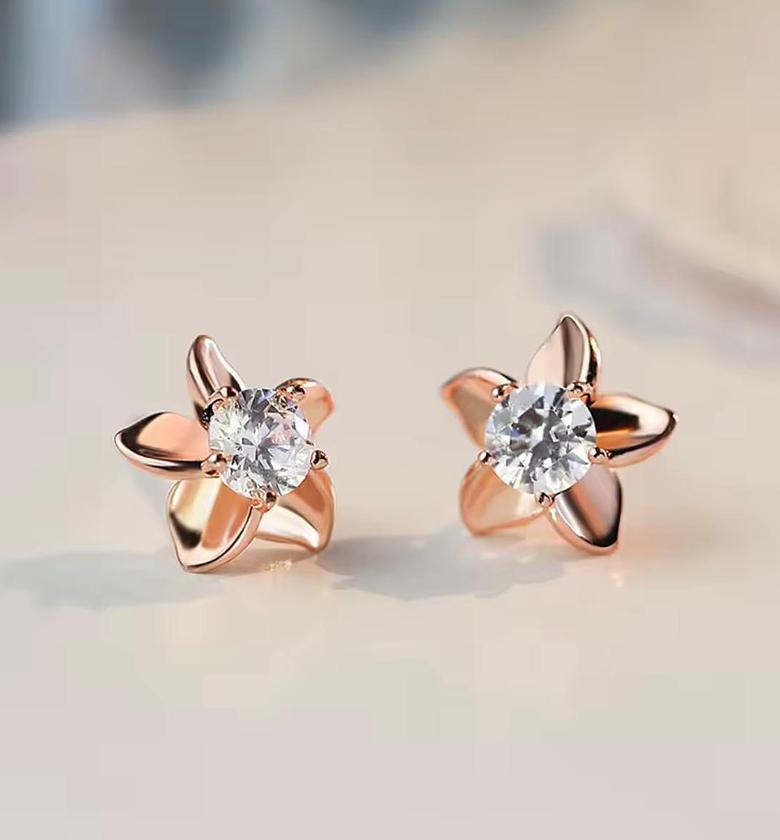 Rose Gold Blossom Solitaire Studs image