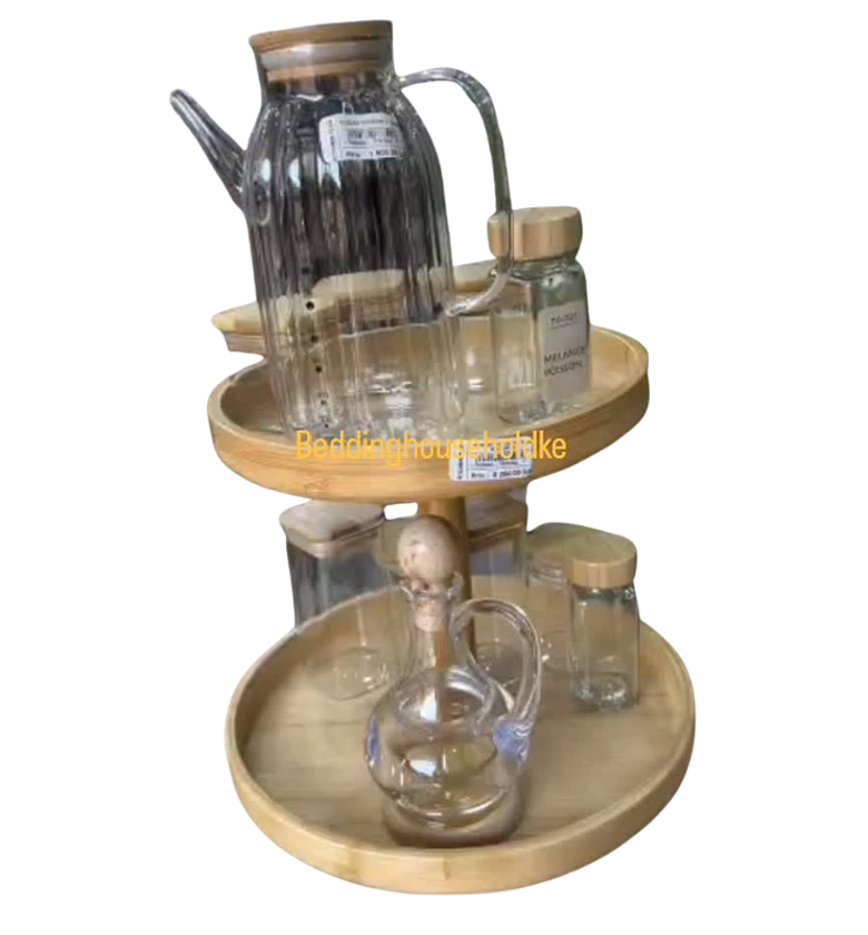 Natural Bamboo Double-Layer Rotating Storage Rack image