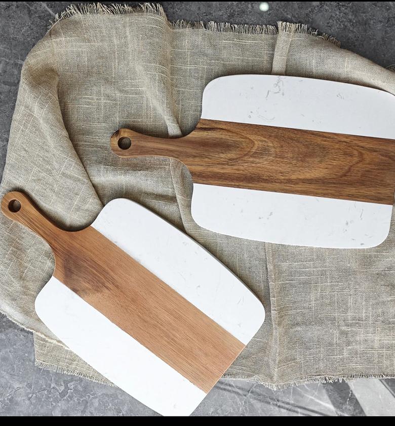 New Rectangular Acacia wood Cutting Board with Natural Marble Stiching. image