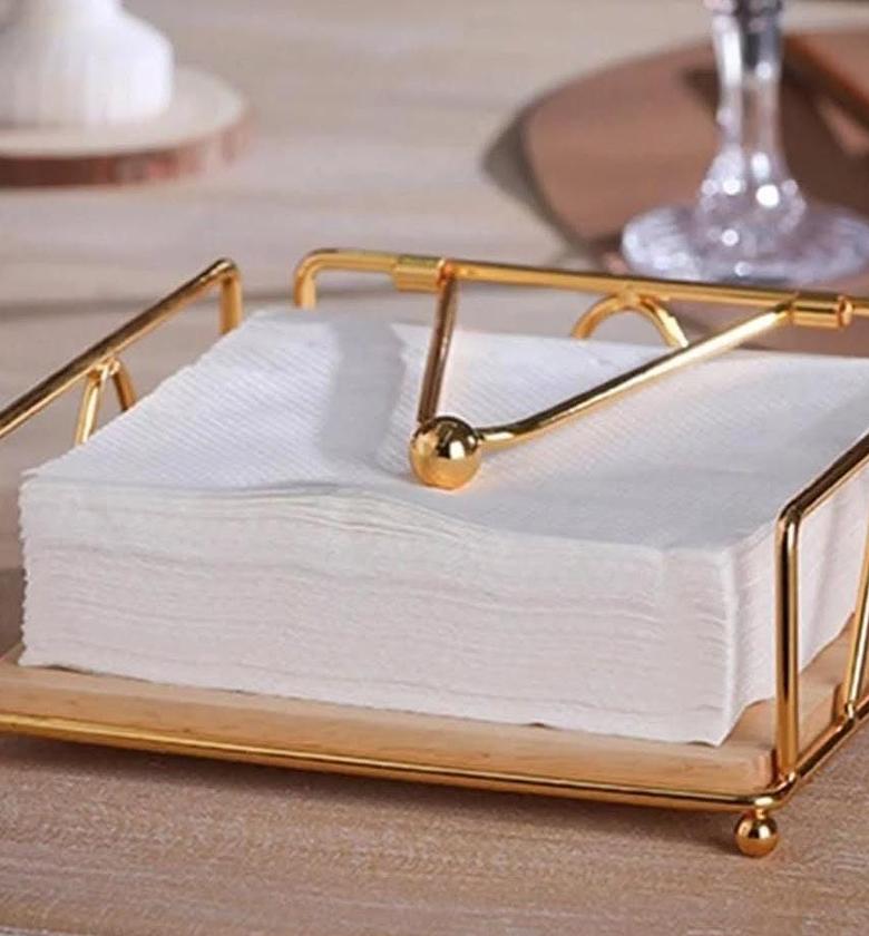 Metallic serviette holder with bamboo base. image