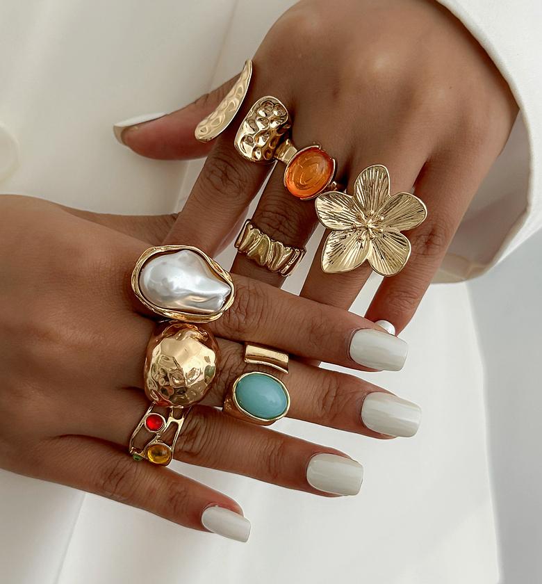 Colorful Mixed Gemstone Ring Set image