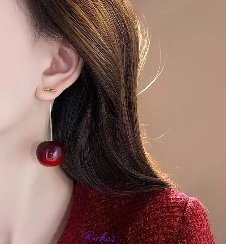 Statement Dark Red Cherry Earrings image