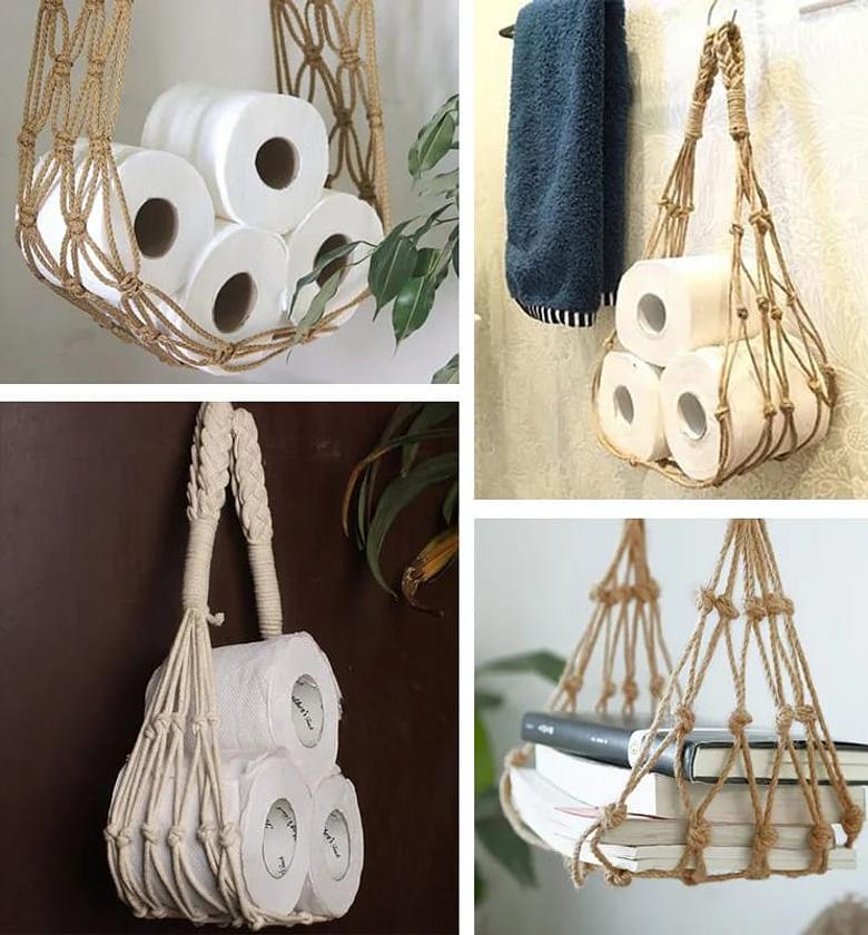 Nordic Style Hanging Cotton Rope Roll Paper Holder  image