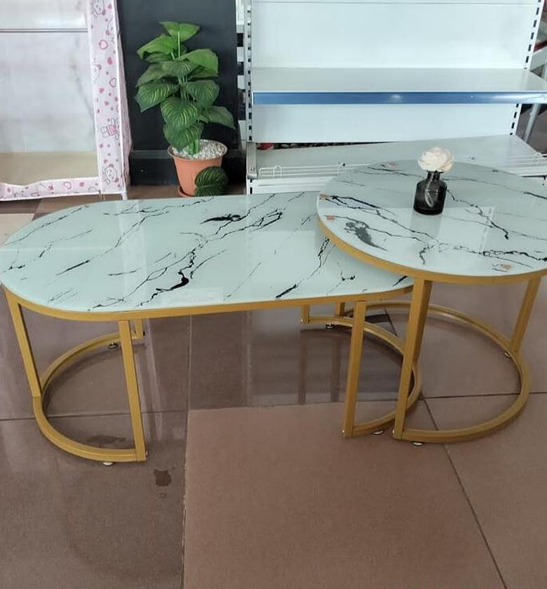 2IN1 Coffee Table. White Marble Coffee Table(GLASS EFFECT ) image