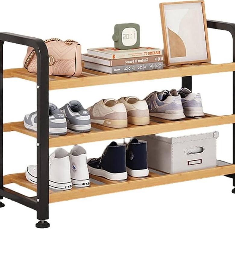 3-Layer Entryway Shoe Rack – Sleek Wood & Metal Design image