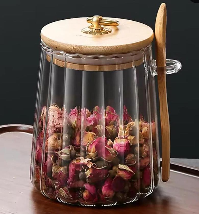 Glass Storage Jar with bamboo Lid/Spoons image