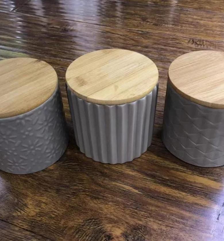 3pcs Plain Canisters Set with Bamboo Lid. image