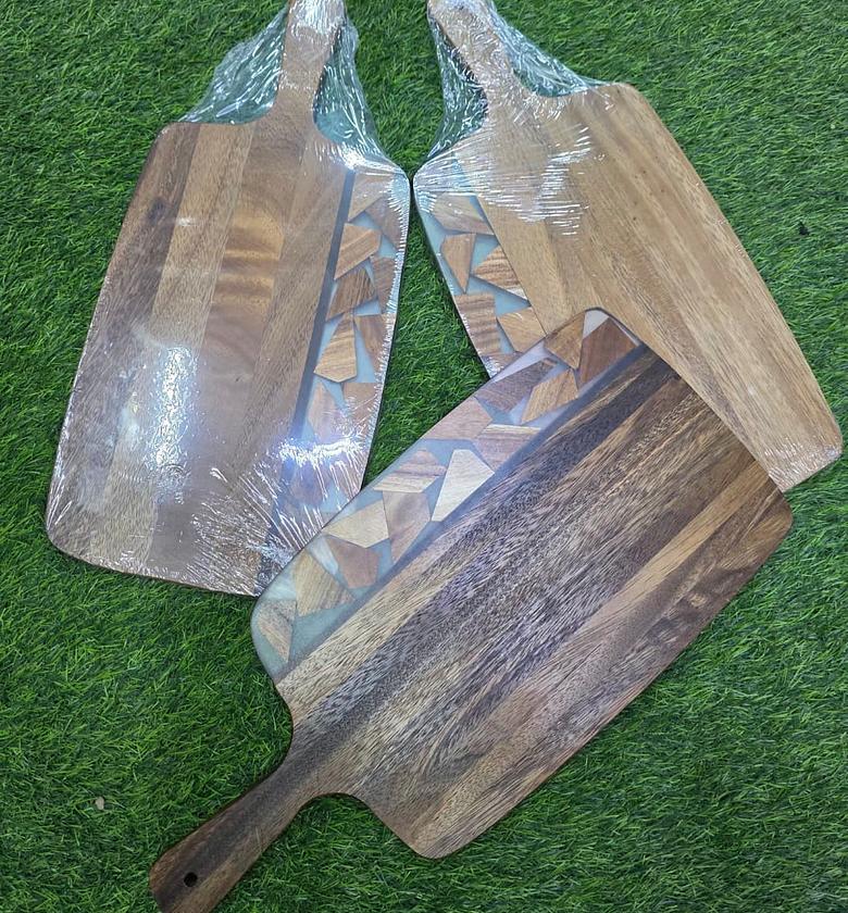 New Rectangular Acacia wood Cutting Board with Natural Custom Resin Stiching. image