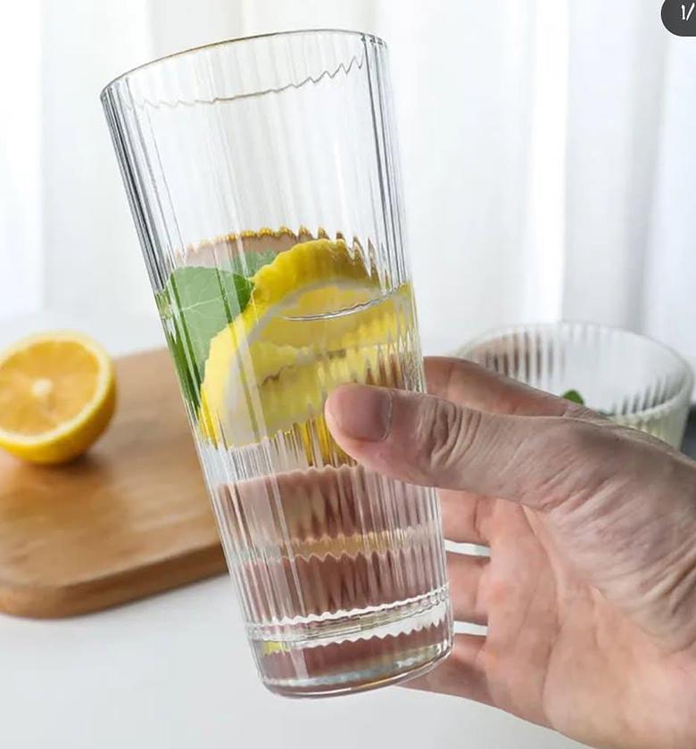 Long ribbed water/juice glasses. Capacity: 410ml. image