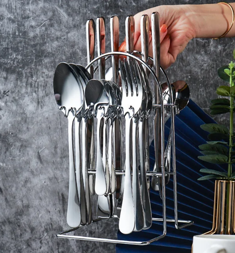 24-Piece Stainless Steel Cutlery Set with Stand image